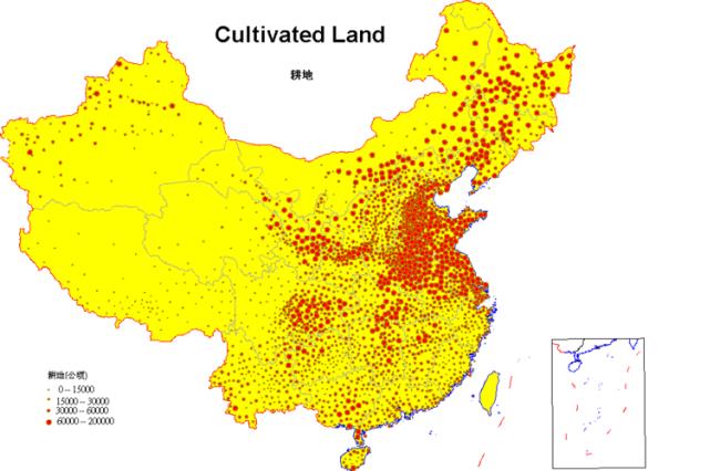 中国地形及土地使用情况