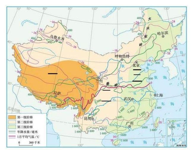 中国三级阶梯分界线地图