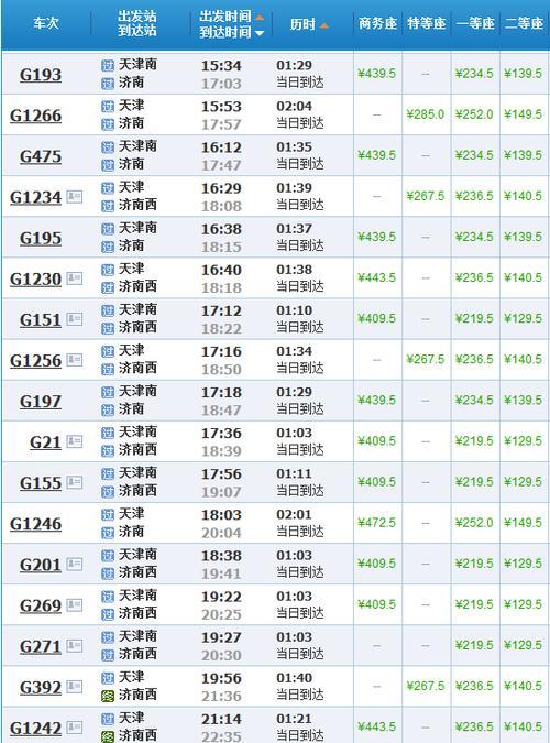 天津南到济南西的G333途经站时刻列表有吗