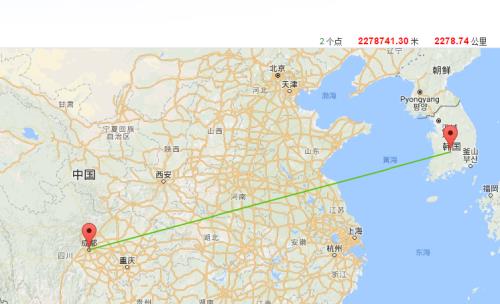 韩国离中国多少公里