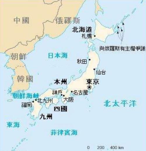 中国和日本的地理位置图