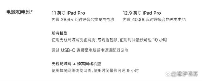 iPad各个版本的电池容量是多少