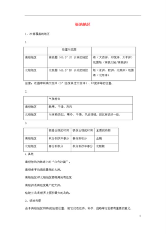 极地地区知识顺口溜