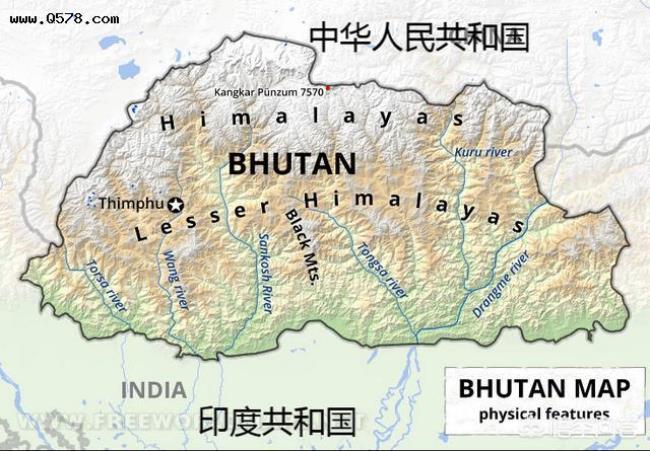 中国和不丹边境地图