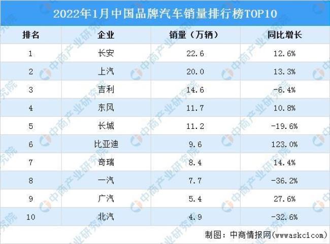 2022中国销量前十名的汽车