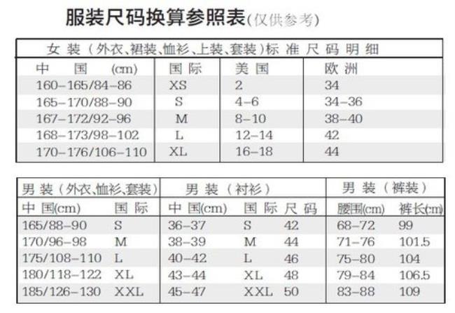 衣服标44是中国的多少码