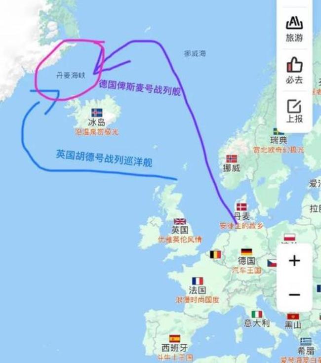 丹麦海峡地图上的位置