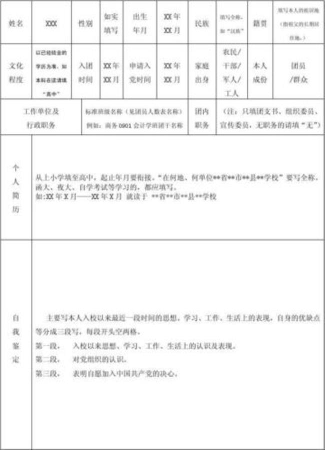 入团登记表中的主要表现怎么写