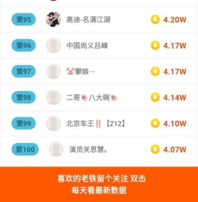 快手粉丝前100最新排名