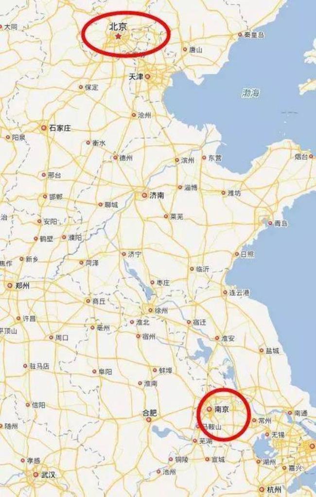 南京到北京在地图上直线是多远