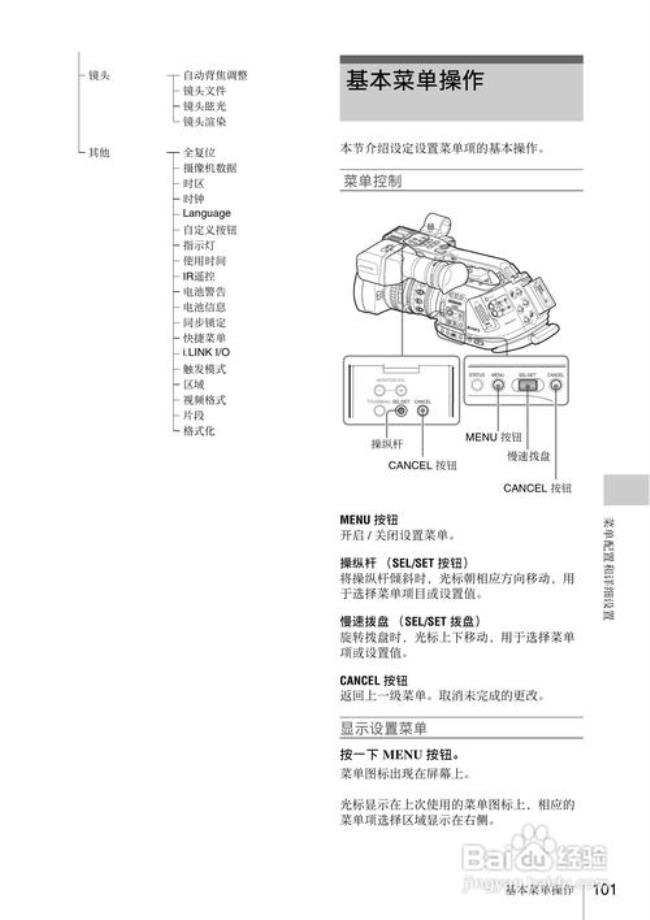 索尼摄像机menu里面是什么内容