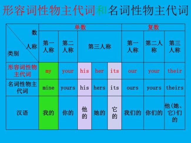 sun形容词性物主代词