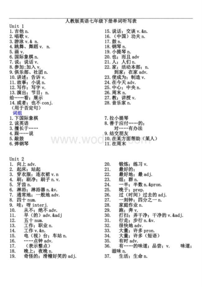 人教版七年级下册有哪些科目