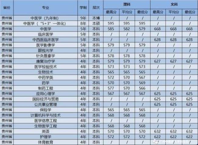 贵州中医药大学二本专业