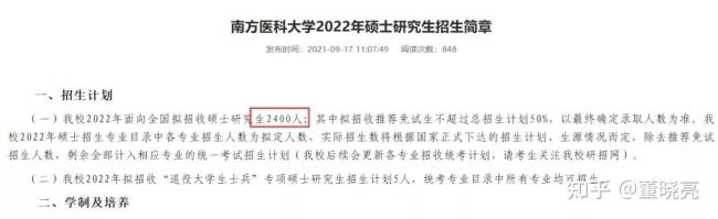 南方医科大学2022研究生录取人数