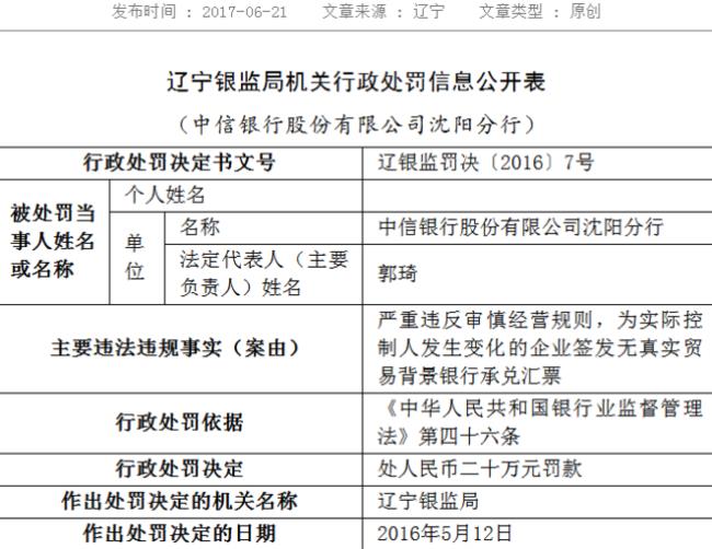 中信银行归哪个银监局管理