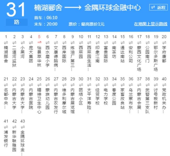 集宁31路公交车最新路线和时间