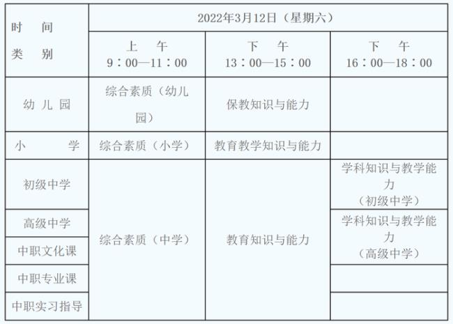 2022安徽教资上半年考试时间