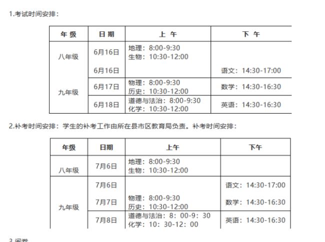 初中考试科目