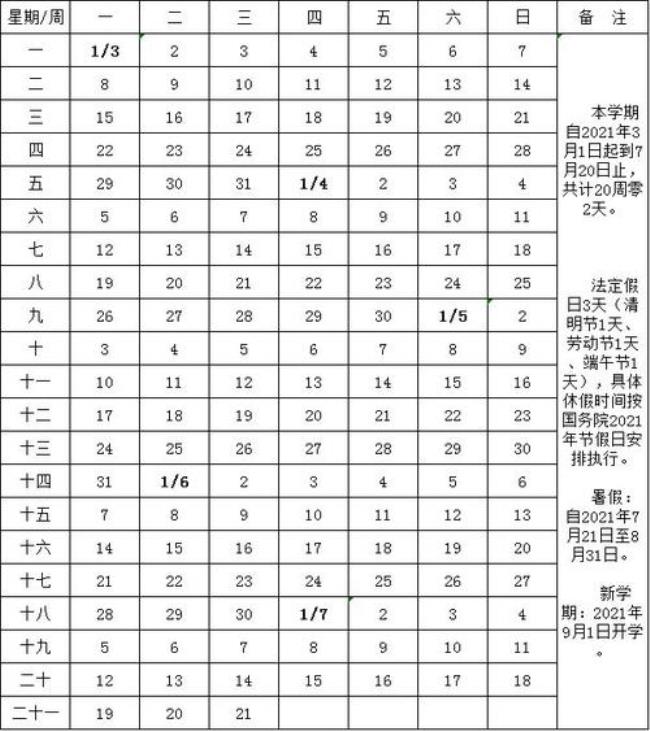 21年冬季高中放假时间