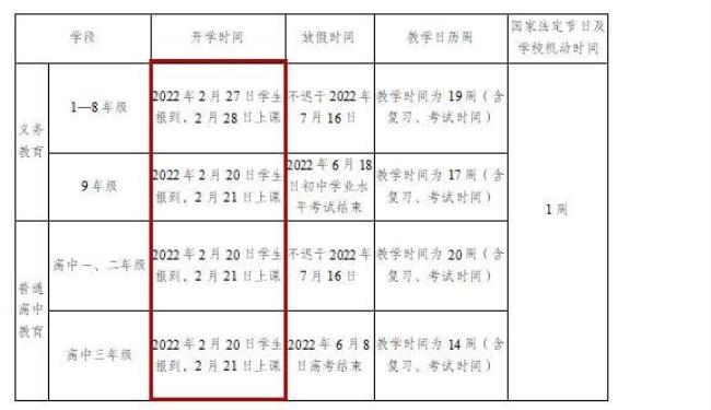 2022寒假放假安排时间表最新公布