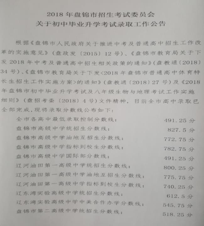 鲅鱼圈高中录取分数线