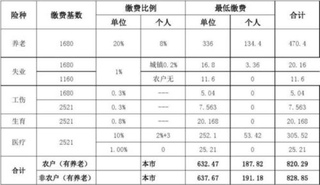 历年河南社保缴费标准