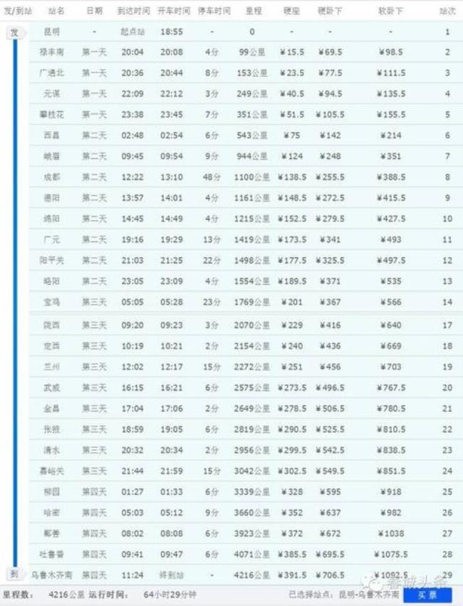 昆明到北京火车途经站点