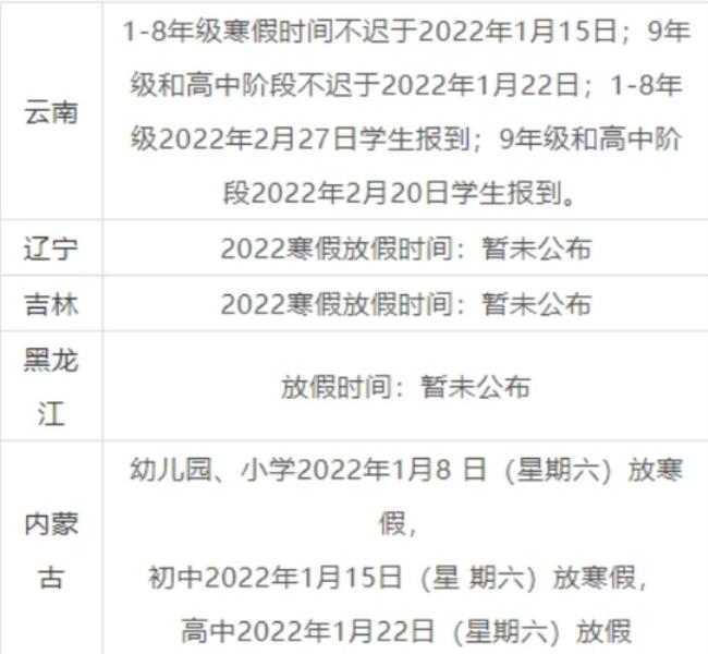 2022放假时间一览表