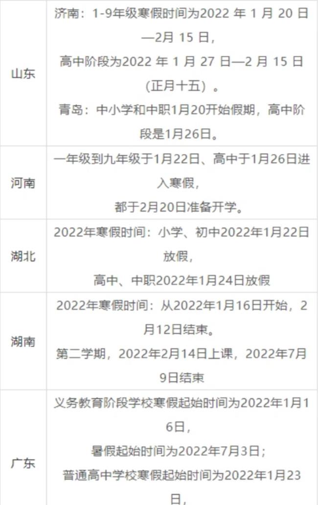 2022年芜湖寒假中小学放假时间表