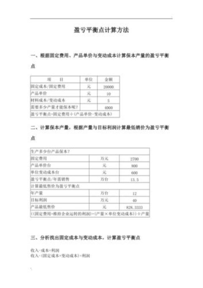 收支平衡点计算公式