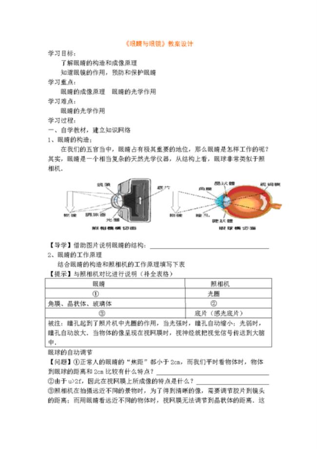 初中物理近视眼镜的原理