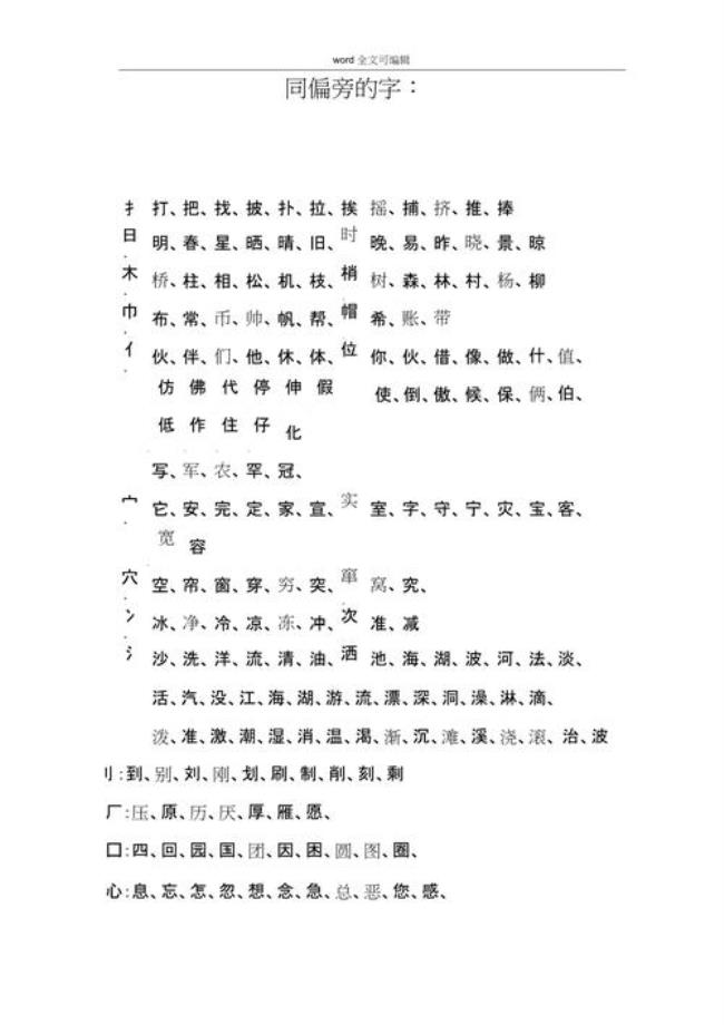 同高字偏旁相近的字