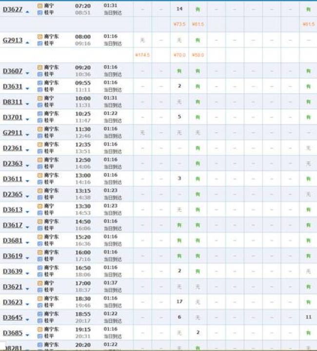 南宁到武宣高铁时刻表