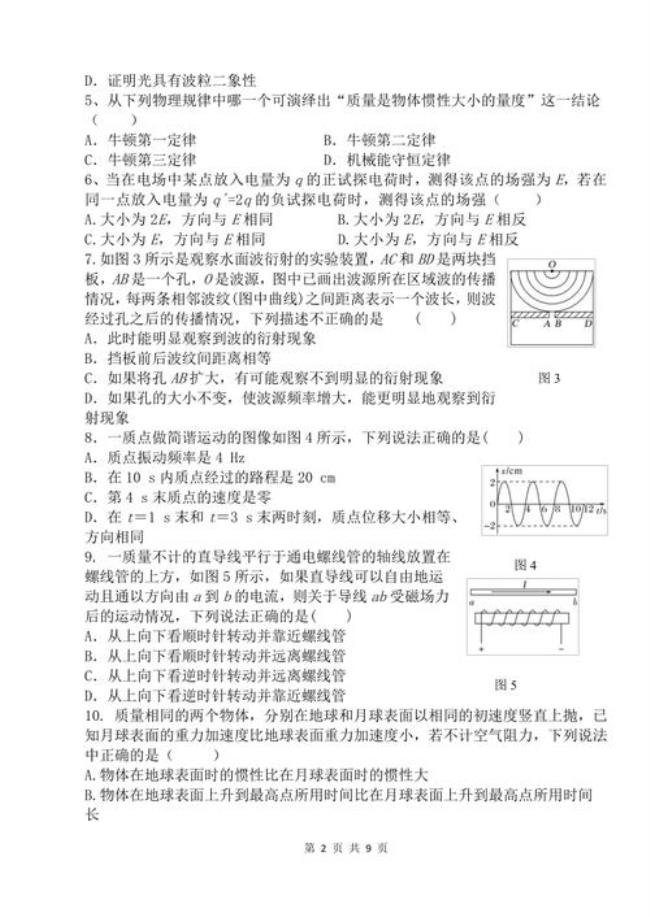 上海高中物理等级考试范围