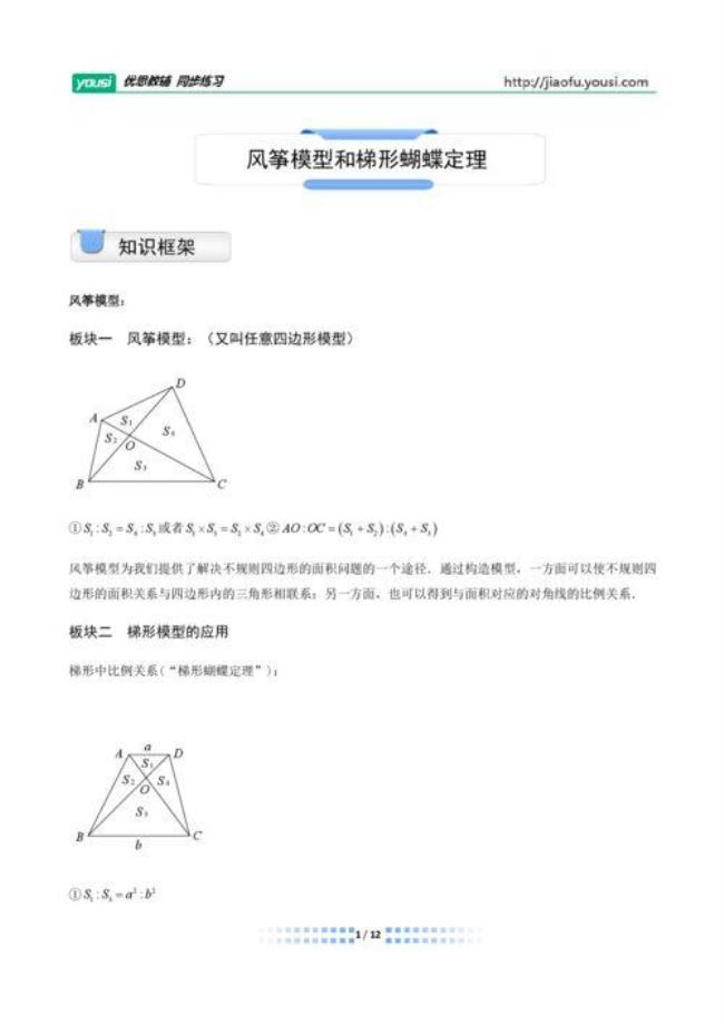 梯形蝴蝶模型面积公式