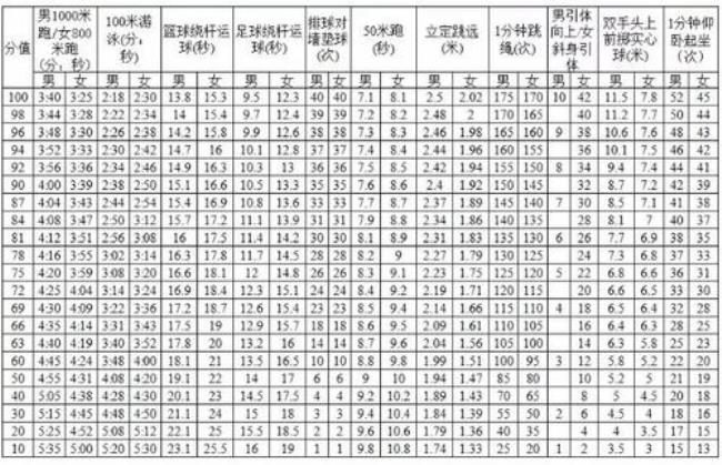 东南大学体育评分标准