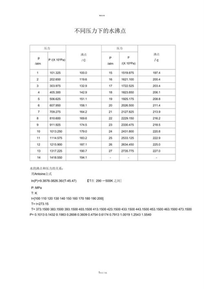 水的标准沸点