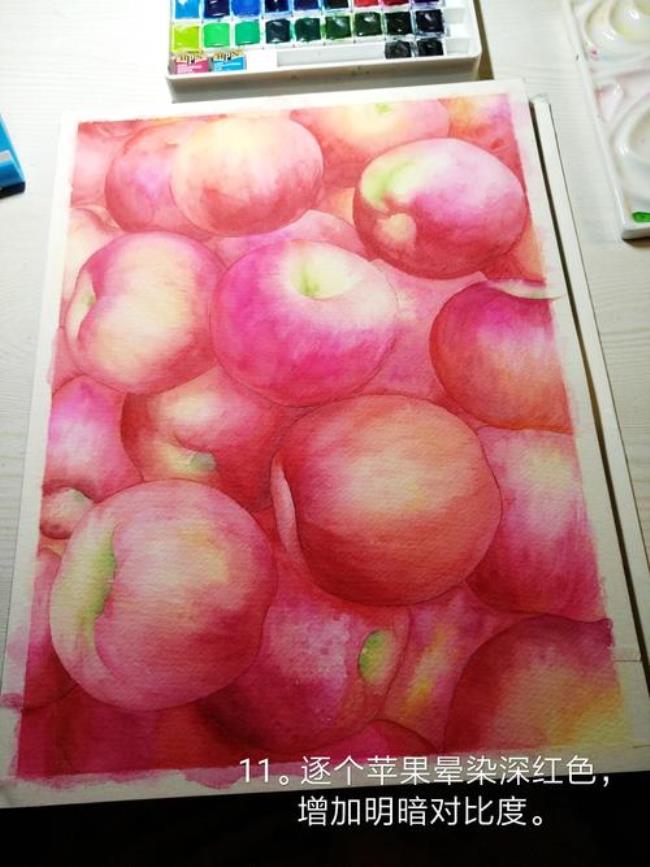水彩红苹果画法步骤调色