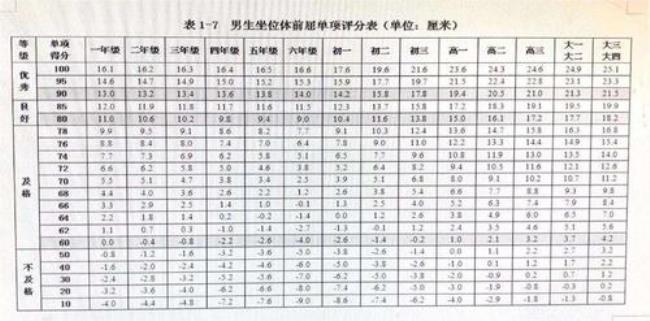 小学坐位体前屈标准成绩