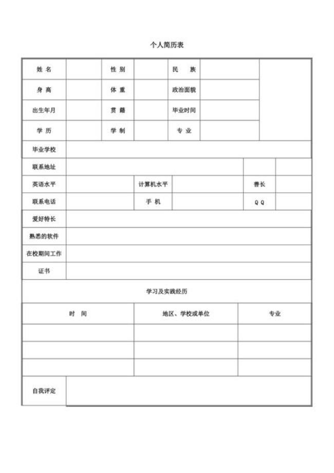 怎样制作简历的表格