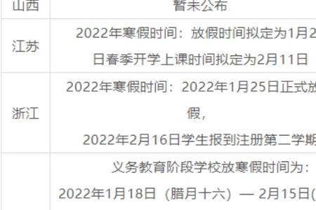 2022年寒假甘肃小学放假时间